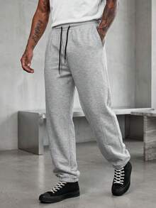 Men's Spring/Autumn Drawstring Cuffed Ankle-Length Sweatpants, Loose Fit Hiking Running Fitness Versatile Casual Sports Long Pants - Grey - View 2