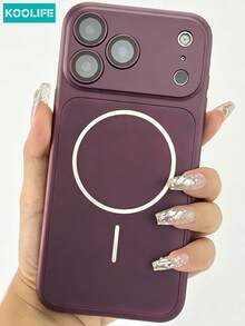 Koolife 1pc Large Window Frosted PC Phone Case, Ultra-Thin Magnetic Ring, Independent Buttons, Raised Lens Protection, For IPhone 18 Pro/18 Pro Max/17/17 Pro/17 Pro Max - Cherry Red - View 2