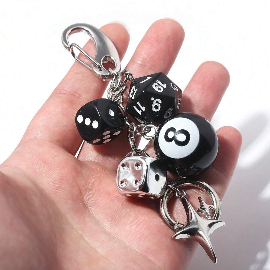 Unisex Fashion Lucky Dice Keychain, New Multi-Sided Dice Billiard Phone Case Bag Pendant Car Key Chain Charm Auto Accessories Bag Decor