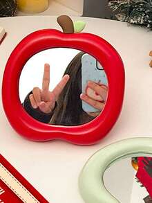 1pc Apple Shaped Makeup Mirror, Cute Portable Small Mirror For Student Dorm, Office Desk, Home Vanity, Campus Touch-Up Mirror - Multicolor - View 4