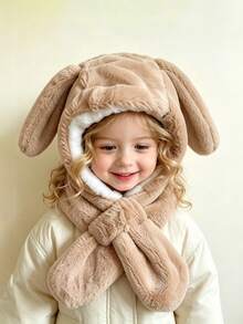 Children's Thickened Ear-Flap Beanie Hat, Cartoon Rabbit Ears Plush Scarf Hat, Cute Autumn/Winter - Multicolor - View 6