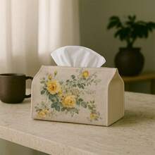 1pc Vintage Floral Tissue Box Cover - Yellow Rose Design Tissue Box, Multi-Functional Tissue Box, Suitable For Home, Car And Party Decoration, Ideal For Christmas, Halloween And Daily Use - Multicolor - View 8