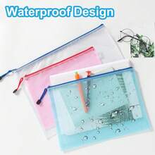 A3 Mesh Plastic Zip Pouches, Set Of 12 In 5 Colours. Zipper Document Holders For Organising Papers, Receipts, Documents And Cosmetic Accessories. - Multicolor - View 3