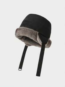 Suede Fleece Thickened Earflap Bucket Hat Winter Warm Windproof Plush Hat Faux Rabbit Fur Reversible Tie-Up Ushanka - Multicolor - View 10