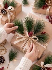 10/20/50pcs Artificial Pine Branch Floral Stems, Green Christmas Pine Branches, Suitable For Wreaths, Garlands, Christmas Trees And Gift Wrapping Decoration, Faux Evergreen Tree Branches, Used For Holiday Crafts, DIY Floral Arrangement, Tabletop Centerpiece Decoration, Winter Party, Home Decor Supplies - Multi-color - View 9