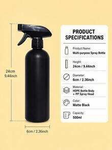 500ml/16.9oz Professional Refillable Spray Bottle - Salon Grade Heavy Duty Sprayer, Suitable For Hair Styling, Home Cleaning And Garden Plants | Leak-Proof Adjustable Nozzle (3 Spray Modes) - Black - View 2