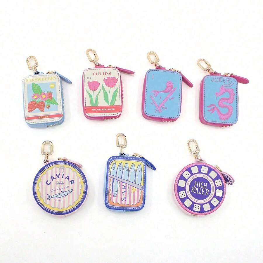 Fashion UV Printed Mini Keychain Bag Accessory Charm, Creative Printed Cartoon Coin Purse