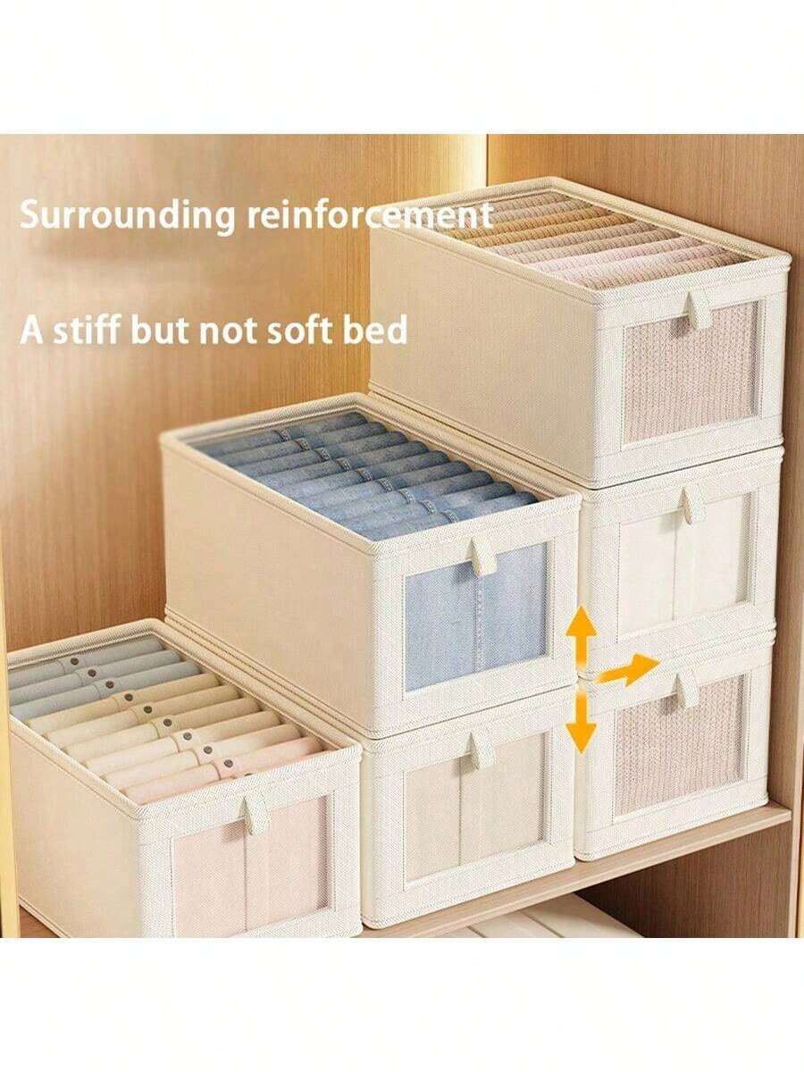 Foldable Fabric Clothes Storage Box With Clear Lid, Visible Mesh Window Closet Organizer Bin With Handle, Dustproof Wardrobe Storage Container For Pants, Shirts, Garments, Home Clothing Storage Basket - Multicolor - View 1