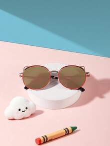 1PC Kid 9-14 Years Silver Round Metal Cat Ear Detail Lovely Kids For Beach Daily Outfit With Glasses Box - Multicolor - View 8