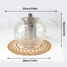 Vintage Glass Tea Pot With Infuser, 1500ml Large Capacity Borosilicate Teapot For Loose Leaf, Flower & Herbal Tea, Stovetop Compatible Tea Kettle With Heat Resistant Mat For Kitchen Home - View 4