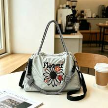 New Fashion Embroidered Floral Pattern Sports Shoulder Tote Bag, Casual Versatile Commuter Large Capacity Waterproof Scratch-Resistant With Lining And Shoulder Strap Handheld Tote Bag For Women - Multicolor - View 12