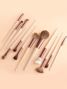 ronshadow 12pcs Professional Makeup Brush Set In Apricot Coffee Color, Multi-Specification Set With Powder Brush, Fan-Shaped Highlighter Brush, Angled Contour Brush, Detail Eyeshadow Brush, Makeup Sponge And Puff Set, With Bag, Full Face And Eye Makeup Brushes For Home Use - Apricot - View 4