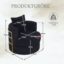 360° Sillón giratorio de ocio de pana, juego de 2, con reposabrazos acolchados con espuma de alta densidad, espacio de almacenamiento debajo del asiento; adecuado para dormitorio y sala de estar (pana gris) - Negro + Pana + 1 Asiento - Ver 5