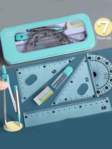 8PCS Math Geometry Drawing Set, High-Value Design, Transparent Window Box Storage, Complete Set Includes Compass, Ruler, Protractor And Other Drawing Tools, Clear And Precise Scale, Portable, Back To School, Christmas And Halloween Gift - A - View 2