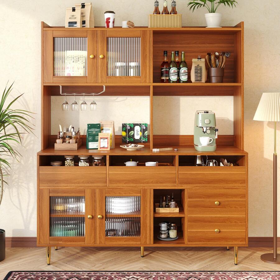 Sideboard Brun med Vinhylla – Enkel Design för Ditt Matsalsbord - Valnöt - Visa 1