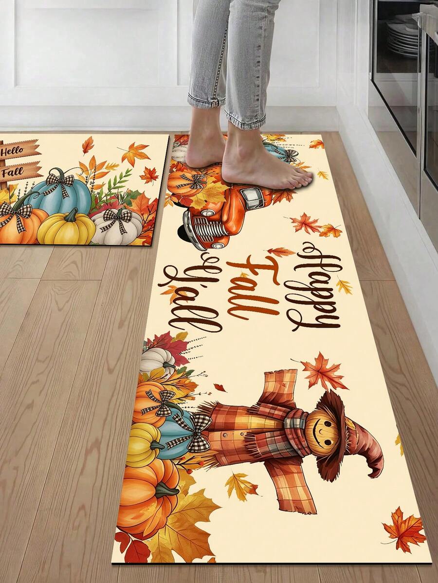 1/2pcs Thanksgiving Multi-Color Pumpkin Pattern, Vintage Diatomaceous Earth Mat, Super Absorbent, Non-Slip, Perfect For Bathroom, Kitchen And Dining Room, Quick Dry, Machine Washable, Perfect Gift For Home Decor And Bathroom Mat. - Multicolor - View 1