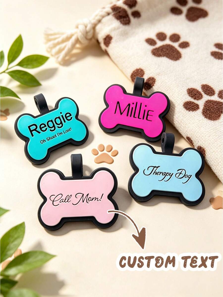 Customized Pet ID Tags, Personalized Dog Name Tags, Engraved Cat Tags, Pearl Acrylic Phone Number Tags