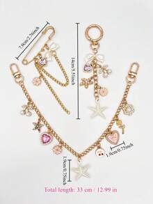 1 pieza/1 set, Encantador colgante de bolso con perla y estrella de mar, broche de lazo perlado encantador, llavero de bolso con diamante rosa premium, colgante de bolso para mujer, medalla de Charm para mochila, colgante de cadena para bolso de hombro, decoración de habitación, regalo de graduación escolar y vacaciones - Multicolor - Ver 6