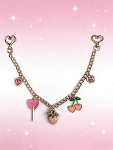 Strawberry Cherry Lollipop Handbag Pendant Chain Gold Keyring Accessory - Pink - View 4