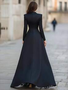 Vestidos Elegantes para Fiesta, Vestido Largo Elegante Fiesta de Encaje Negro con Abertura, Chaqueta Estilo Blazer de Manga Larga, Dos Piezas, Mujer - Negro - Ver 2