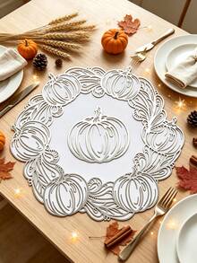 1/4/6pcs Pumpkin PVC Gold Foil Placemats, Suitable For Wedding Party Table Decor, Harvest Festival Placemats, Coffee Machine Mat, Non-Slip Heat-Resistant Mat, Suitable For Wedding Party, Holiday Celebration, Picnic Camping, Birthday Party Table Decor - Multicolor - View 4