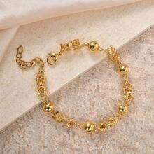 Elegant Charm 18K Gold Plated Stainless Steel Vine Design Beaded Bracelet, Suitable For Women's Daily Wear And Party, Gift - Gold - View 3