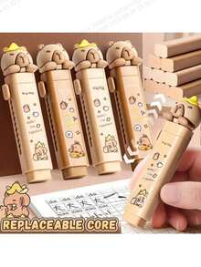 4pcs Capybara Themed Retractable Erasers | Cartoon Multi-Color Design, Push-Pull Structure | High-Quality Pencil And Pen Erasers | No Residue, Easy To Store - Multicolor - View 8