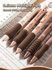 1/5pcs Coffee Style Soft Grip Retractable Neutral Pens, 5 Styles Ballpoint Pens, Highly Attractive Quick-Dry Smooth Writing Pens For Students, Office And School Supplies, Back To School Gift For Friends - Coffee 5 Styles - View 6