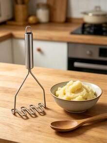 Stainless Steel Potato Masher, Wavy Wire Potato Ricer Manual Food Masher, Hand Held Vegetable Fruit Mashing Tool For Potato, Banana, Pumpkin, Baby Food - Silver - View 7