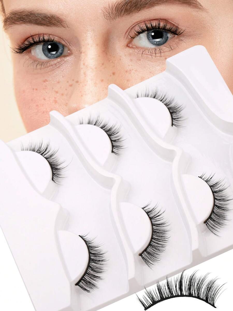 Himirell 3 Pairs Short Natural False Eyelashes, Suitable For Daily, School, Party, Holiday And Other Makeup Occasions - Black - View 1
