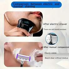 Men's Manual Shaving Kit - Ultra-Sharp 6-Blade, Replaceable Razor Head, Ergonomic Handle Design, Precise And Smooth Shaving Essential, Reusable Replacement Blades, Perfect Gift For Father's Day And Birthday (Gift Box Not Included) - Multicolor - View 6