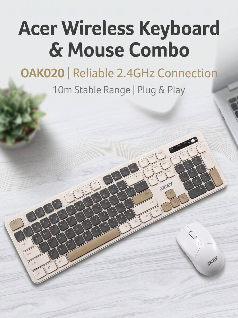 Acer OAK020 Wireless Keyboard And Mouse Combo 2.4G Wireless Ergonomic Spill-Resistant Keyboard 1600DPI Precision Optical Mouse Compatible With Desktop And Laptop Business Office Set - View 1