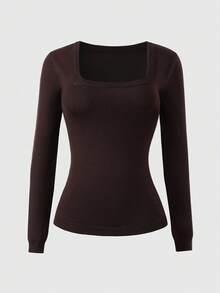 Floreya Elegant Casual Daily Commute Basic Fitted Knit Sweater Top, Winter For Women - Brown - View 4