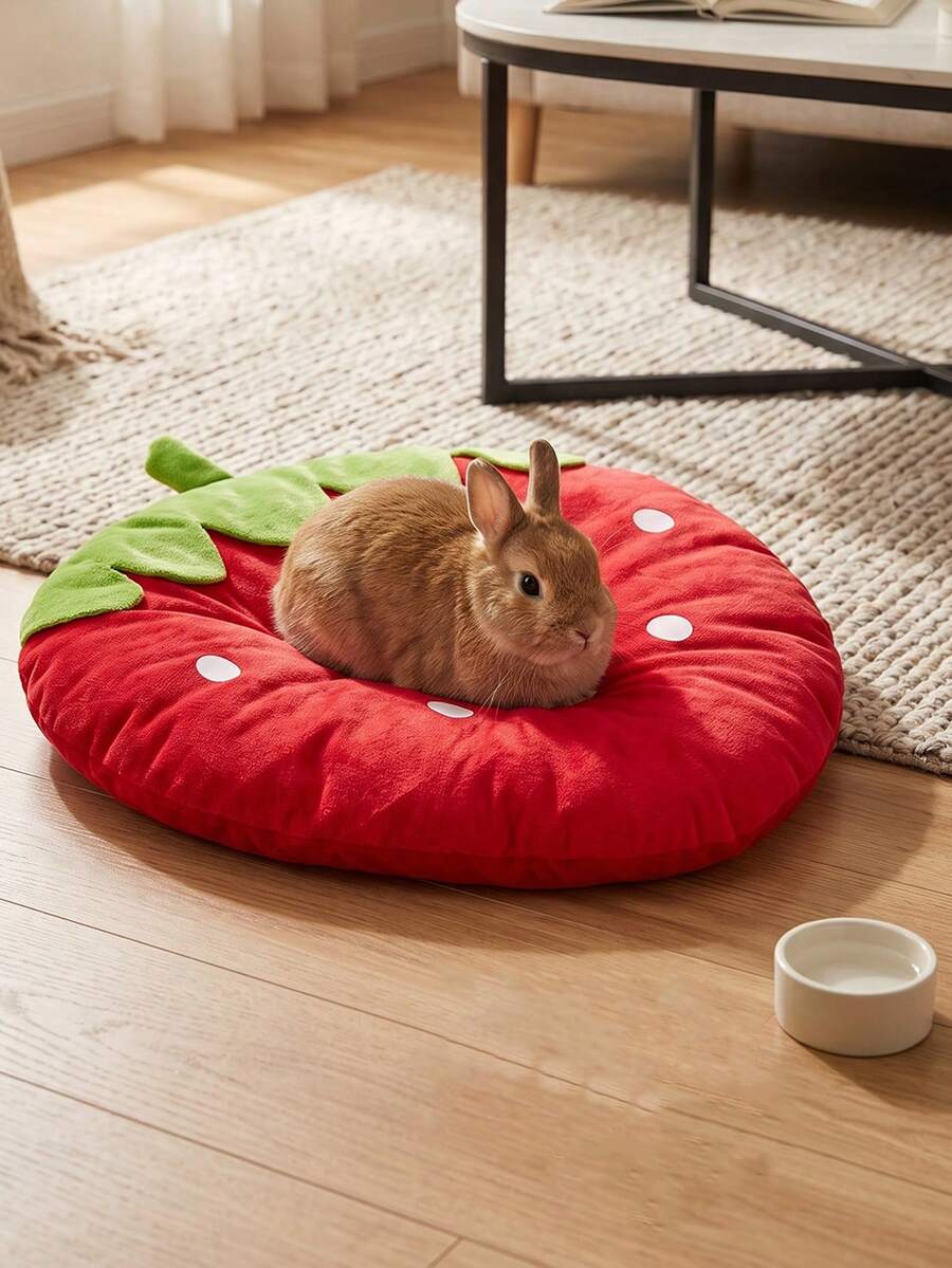 1pc Red Strawberry Small Pet Cushion, Thick Soft All-Season Plush Bed For Rabbits, Guinea Pigs, Hamsters And Small Pets, Ideal For Daily Rest & Photo Shooting, Lovely Holiday Gift For Pet Owners, Friends And Family - Green Red - View 1