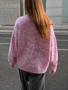 New Autumn/Winter Women's Casual Minimalist Slouchy Loose Knit Cardigan Jacket - Watermelon Pink - View 4