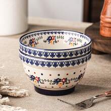2pcs/4pcs Bohemian Polish Style Floral Pattern Round Ceramic Rice Bowl, Vintage Blue Lace Rim Dotted Decor Thickened Anti-Slip Base, Microwave Dishwasher Porcelain Dinner Bowl, For Daily Dining Breakfast Home Dinner Party Autumn Daily Table Decor - Multicolor - View 9