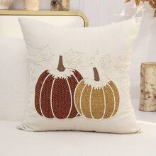 1 buah Sarung Bantal Hias Bordir Warna Beige, Cocok untuk Dekorasi Dalam Ruangan, Dekorasi Thanksgiving, Sarung Bantal Sepanjang Musim, Tanpa Isian Bantal - Krem - View 9