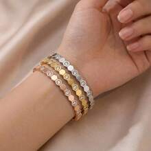 3pcs/1pc Gelang Stainless Steel Fashion Bentuk Sarang Lebah Poligon dengan Hiasan Berlian Imitasi, Gelang Tumpuk untuk Wanita - Gelang geometris aneka warna - View 1