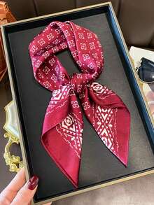 1pc Classic Geometric Pattern Women's 70cm Square Scarf, Daily Outfit Silk Scarf, Headwrap, Bag Strap, Decorative Accessory - Red - View 11