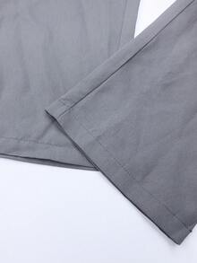 Men's Casual Versatile Woven Plain Grey Shacket Set - Light Grey - View 11