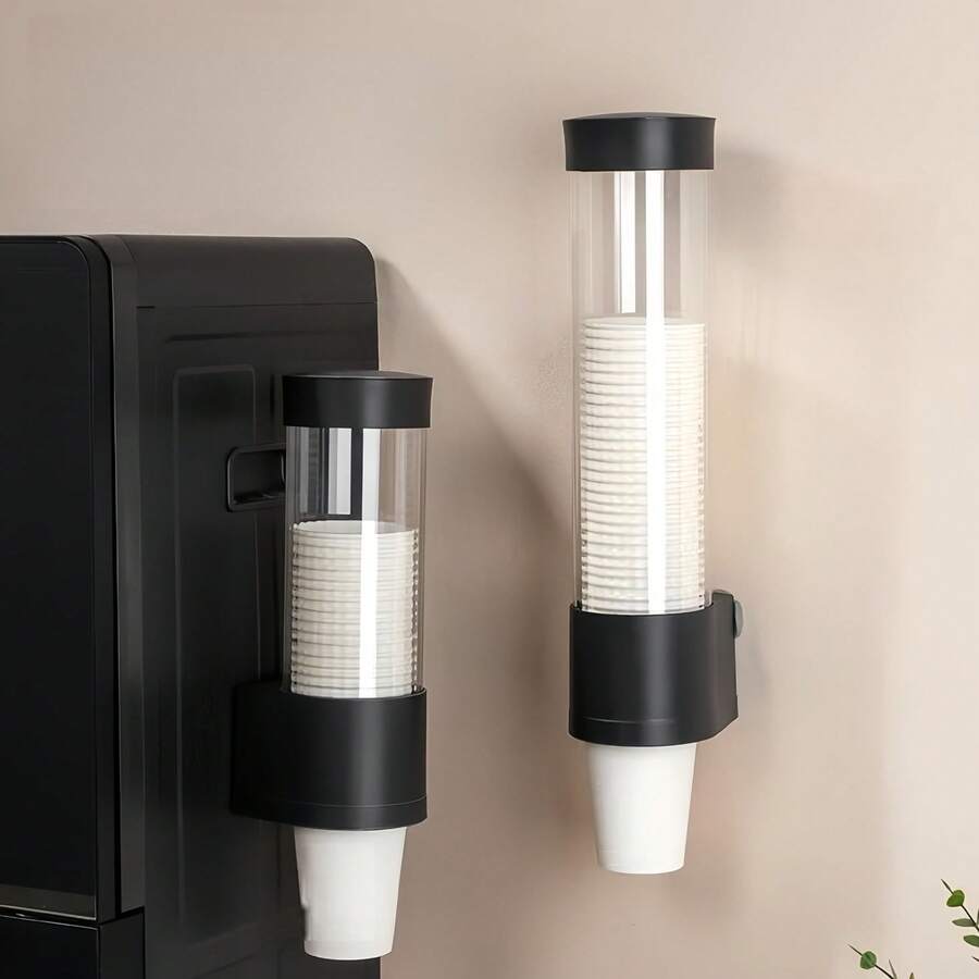 1pc Disposable Cup Holder Automatic Dispenser, No Drilling Required, Wall-Mounted, Desktop, Dust-Proof Paper Cup Rack, Water Dispenser, Home Water Dispenser, Large Capacity Dust-Proof Water Cup Storage Side Rack - A - View 1