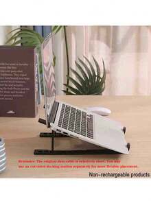 USB Interface Powered Cooling Laptop Stand, Ergonomic Adjustable Height Tablet And Laptop Stand, Made Of ABS Material, With Cooling And Blue Light Filtering Functions, Portable, Suitable For Office, Study And Live Streaming - 黑色 - 查看 2