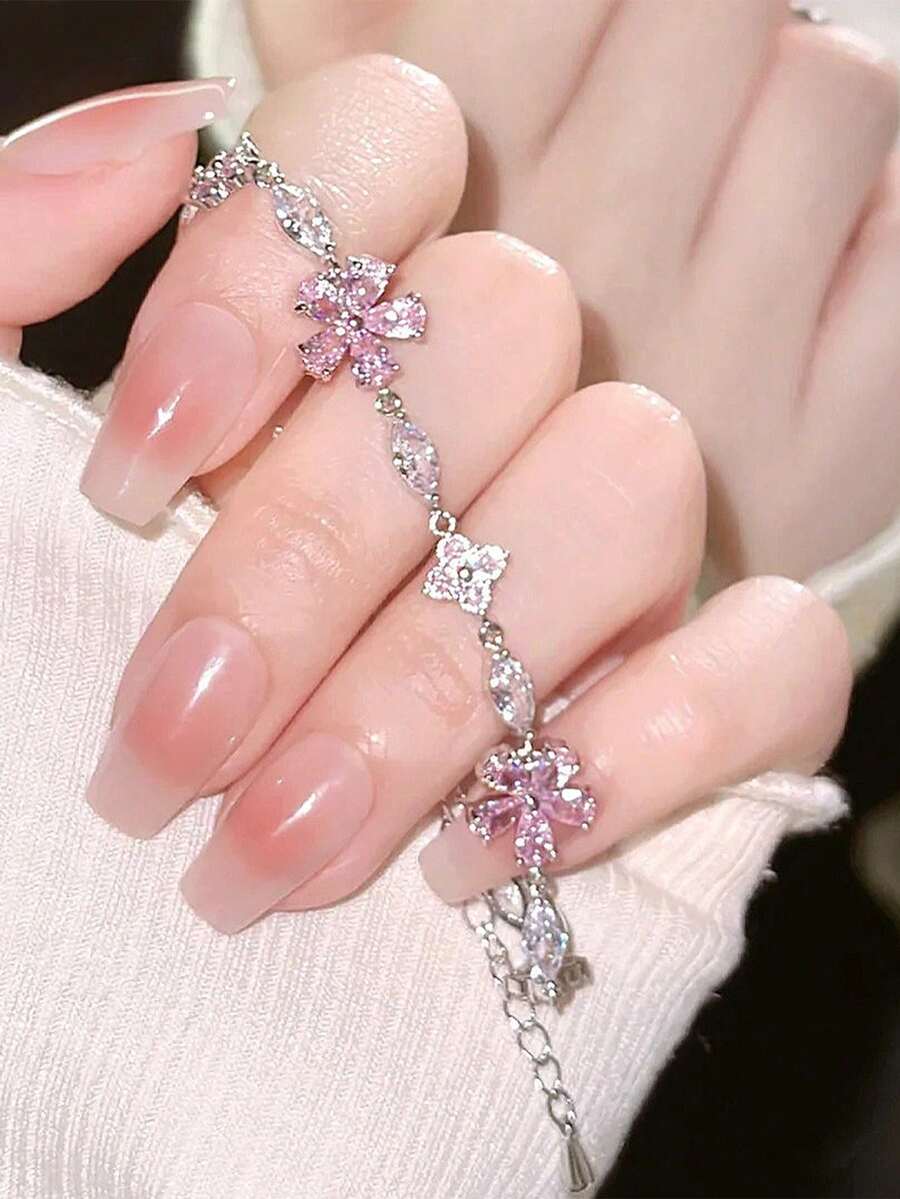 1件粉色女孩櫻花蝴蝶結水鑽手鍊 - 彩色 - 查看 1