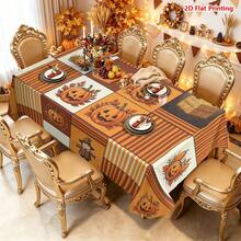1/2pcs Autumn Tablecloth, Halloween Theme Pumpkin Scarecrow Rustic Style Polyester Tablecloth, Suitable For Dining Table, Coffee Table, Kitchen, Picnic, Camping, Autumn Holiday Decoration, Farmhouse Tabletop Protection - Multicolor - View 14
