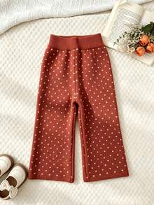 WUHUANG YIYI 2pcs/Set Girls Cute Round Neck Solid Color Polka Dot Pattern Pocket Decor Ruffle Hem Tank Top And Pants Set Loose Fit Casual Daily Outing Autumn - Red - View 5