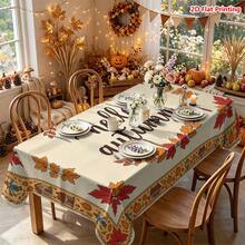 1/2pcs Autumn Tablecloth, Autumn Harvest Theme Polyester Fiber Tablecloth, Country Farmhouse Style Hand-Painted Maple Leaf Pumpkin Cottage Pattern, Suitable For Dining Room Table, Coffee Table, Kitchen, Picnic, Camping, Desktop Decoration, Holiday Setup, Tabletop Protection - Multicolor - View 9