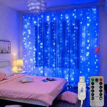 1 buah Lampu Tirai LED Biru dengan Kontrol Jarak Jauh, Bertenaga USB, 8 Mode Pencahayaan, Lampu Hias untuk Natal, Pernikahan, Pesta, Dekorasi Liburan Dalam Ruangan - Biru - View 11