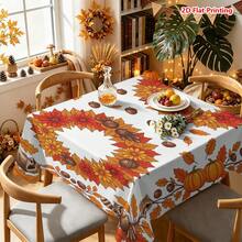 1/2pcs Autumn Tablecloth, Autumn Theme Polyester Tablecloth With Orange Red Maple Leaf, Pumpkin, Squirrel, Wreath Pattern, Suitable For Dining Table, Coffee Table, Kitchen, Picnic, Camping, Country Farmhouse Decor, Holiday Tabletop Decoration And Protection - Multicolor - View 7