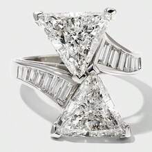 Women's Heavy Work Geometric Cross-Set Double Triangle Zirconia White Gold Plated Shiny Engagement Ring - White Gold - View 8