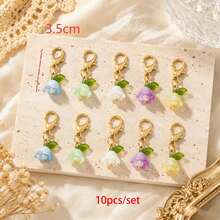 5pcs/10pcs/15pcs Women's 3D Lily Of The Valley Flower & Leaf Pendant Phone Keychain, Fresh Style Backpack Charm, Bag & Key Hanger - Multicolor - View 5